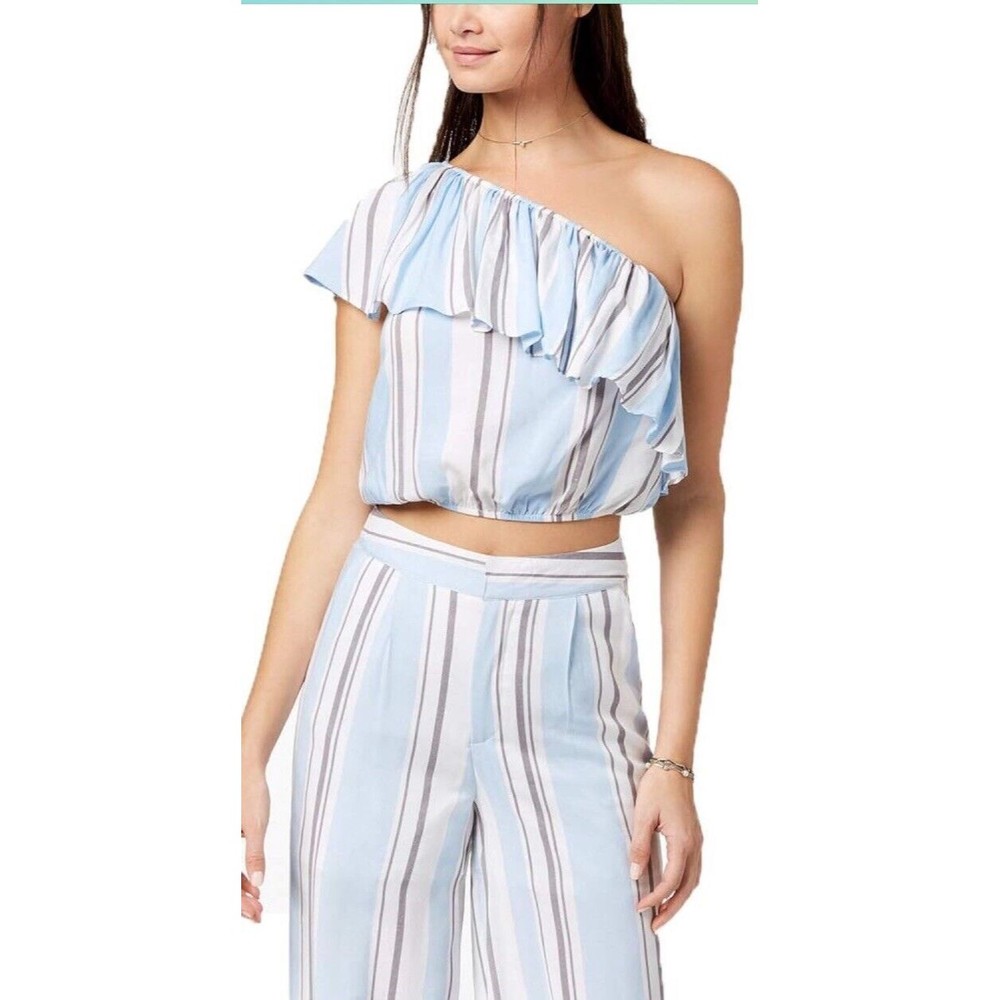 The Edit By Seventeen Juniors'‎ One-Shoulder Striped Crop & Wide Pants Medium L1